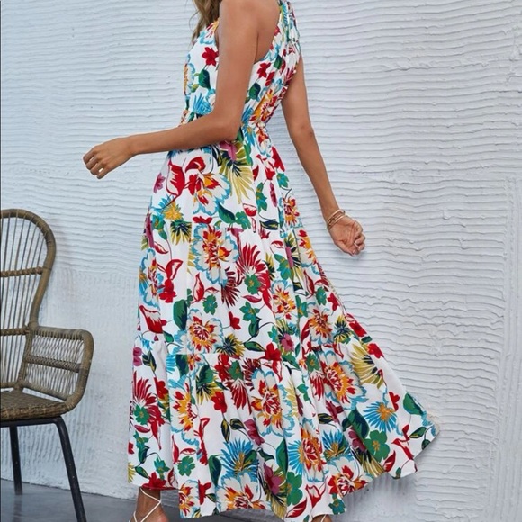 Boho Bohemian Gypsy White Floral Print Tie Back Dress New - Picture 2 of 7